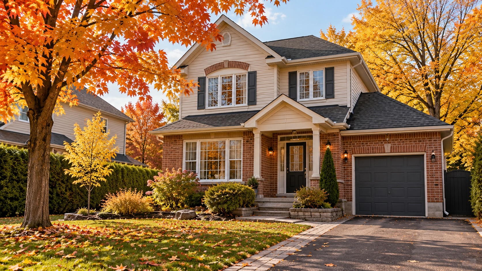 Maison entourée d’arbres aux couleurs d’automne